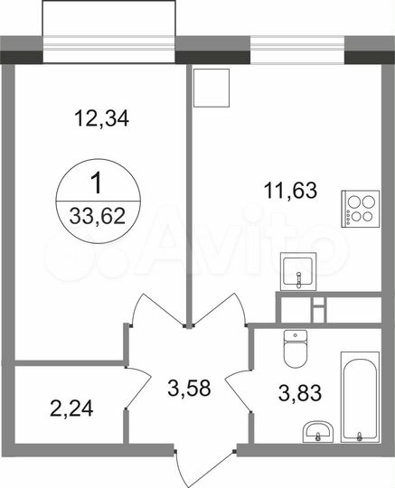 1-к. квартира, 33,6 м², 12/22 эт.