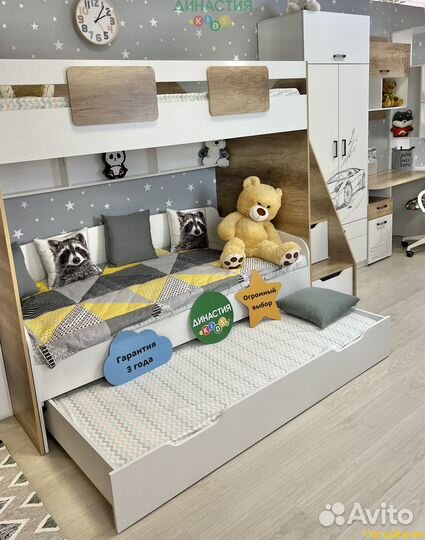 Кровать-чердак Лайт Лофт + выкатная 2-х ярусная кровать