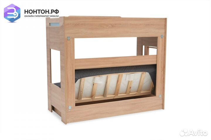 Двухъярусная кровать с диван-кроватью велюр серый