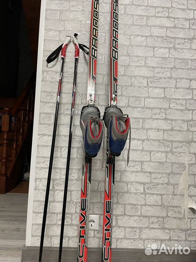 Лыжи беговые 185 см, палки 130см, ботинки 38р