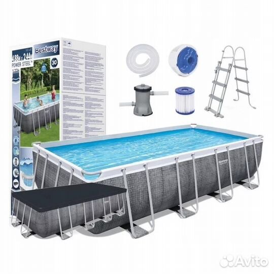 Каркасный бассейн серый ротанг 488*244*122