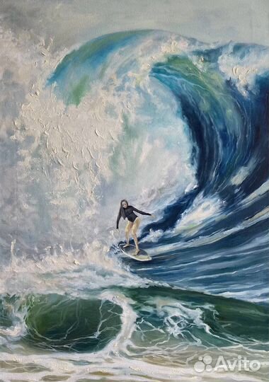 Картина маслом море волны лето серфинг