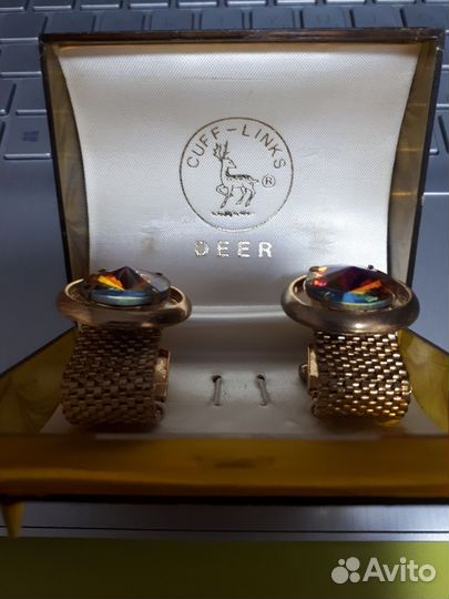 Запонки с камнем позолота Cuff Links Deer 1970 гг