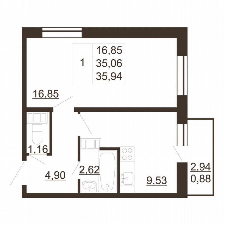 1-к. квартира, 35,9 м², 5/6 эт.