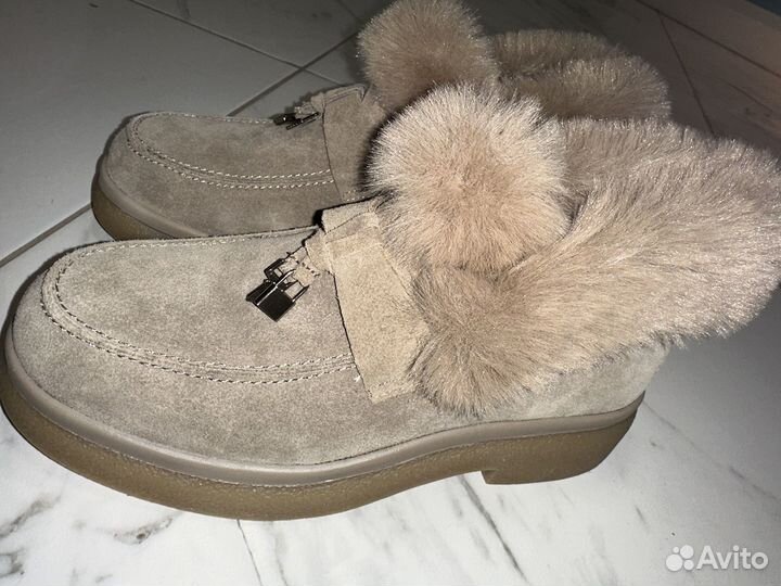 Лоферы женские с натуральным мехом