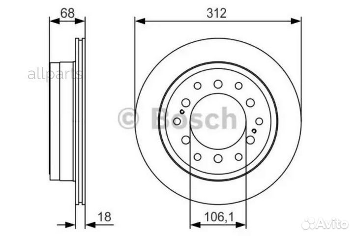 Bosch 0986479S36 Диск торм. зад.вент.312x18 6 отв