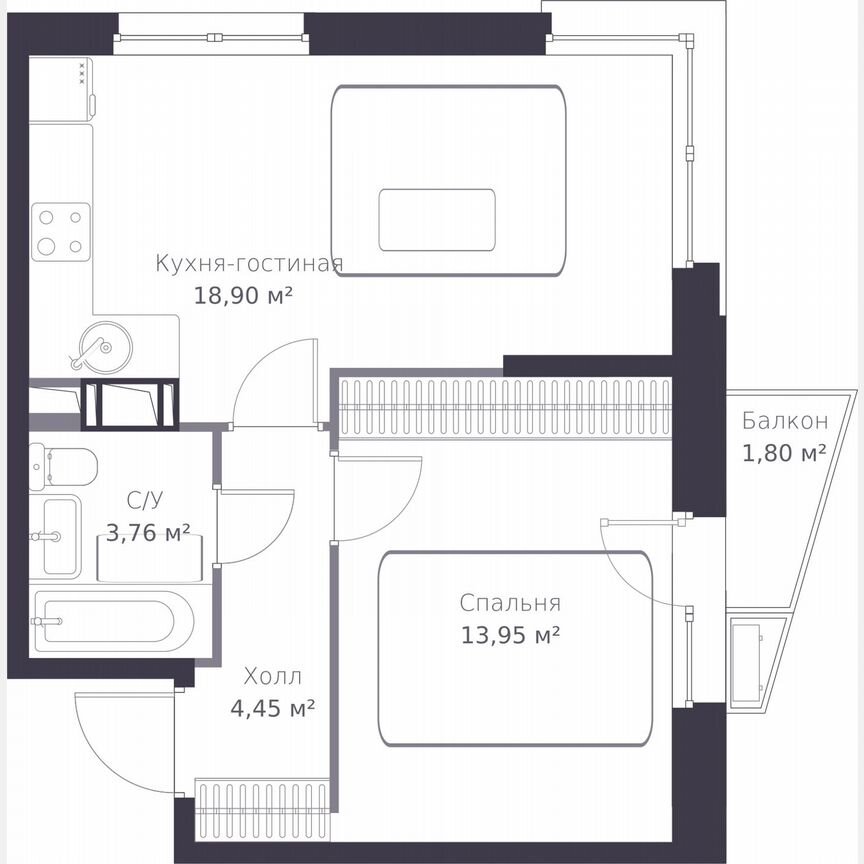 1-к. квартира, 41,6 м², 7/11 эт.