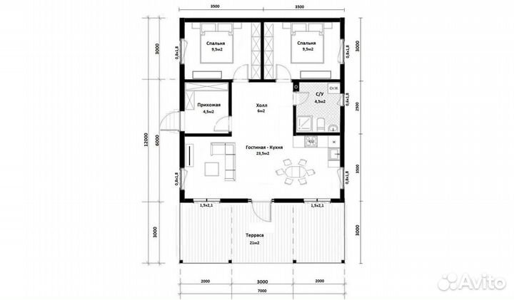 Каркасный дом 7х12 К-248