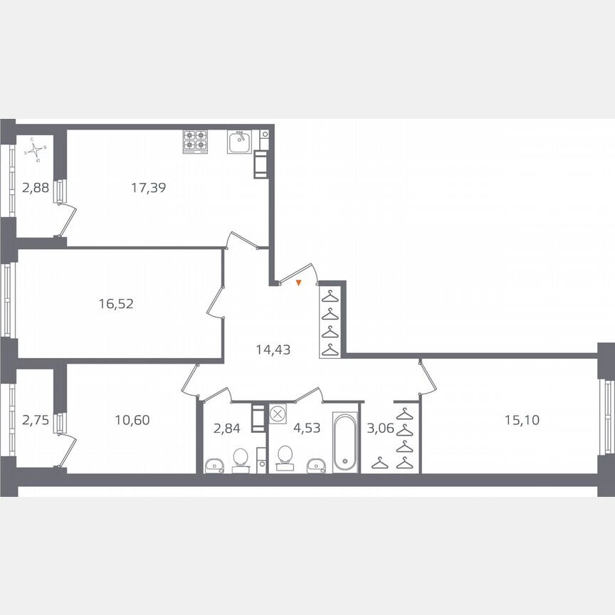 3-к. квартира, 87,3 м², 9/10 эт.