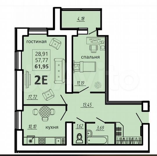 2-к. квартира, 62 м², 11/15 эт.
