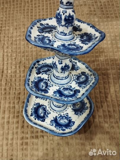 Гжель - фарфор 3 ярусная этажерка
