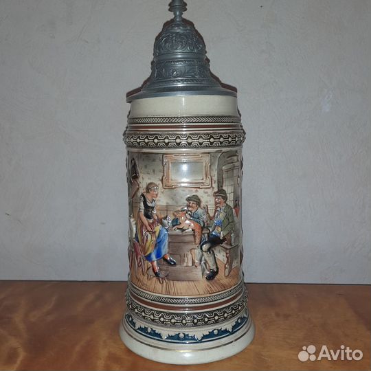 Антикварная пивная кружка 1899 год охота литровая