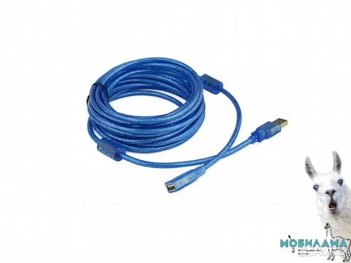 Удлиннитель USB 10 метров папа-мама (синий)