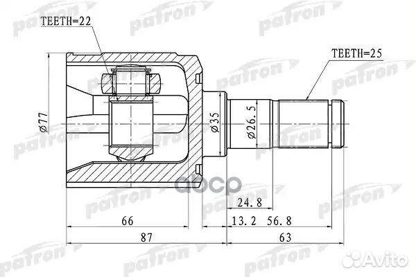 ШРУС внутренний 22x35x25 hyundai getz 02-11, PC