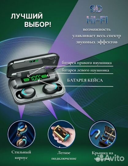 Новые наушники беспроводные F9-5 TWS , повербанк
