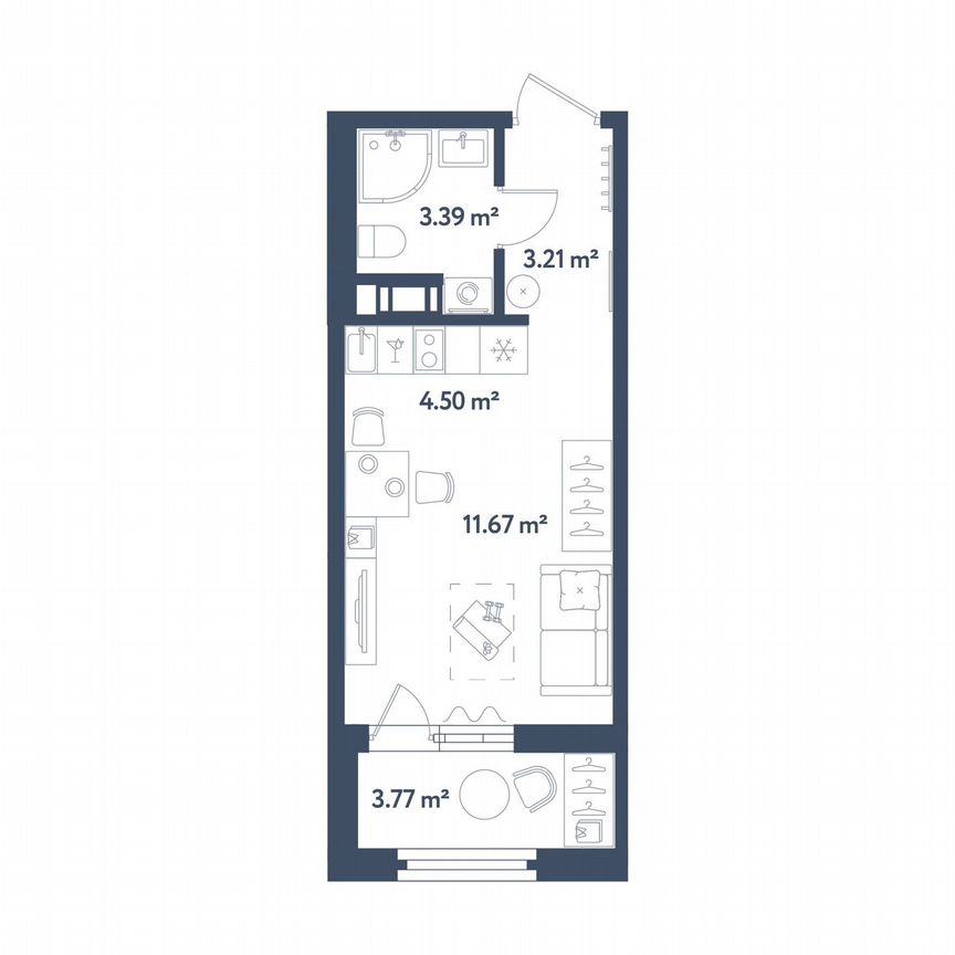 Квартира-студия, 24,7 м², 7/11 эт.