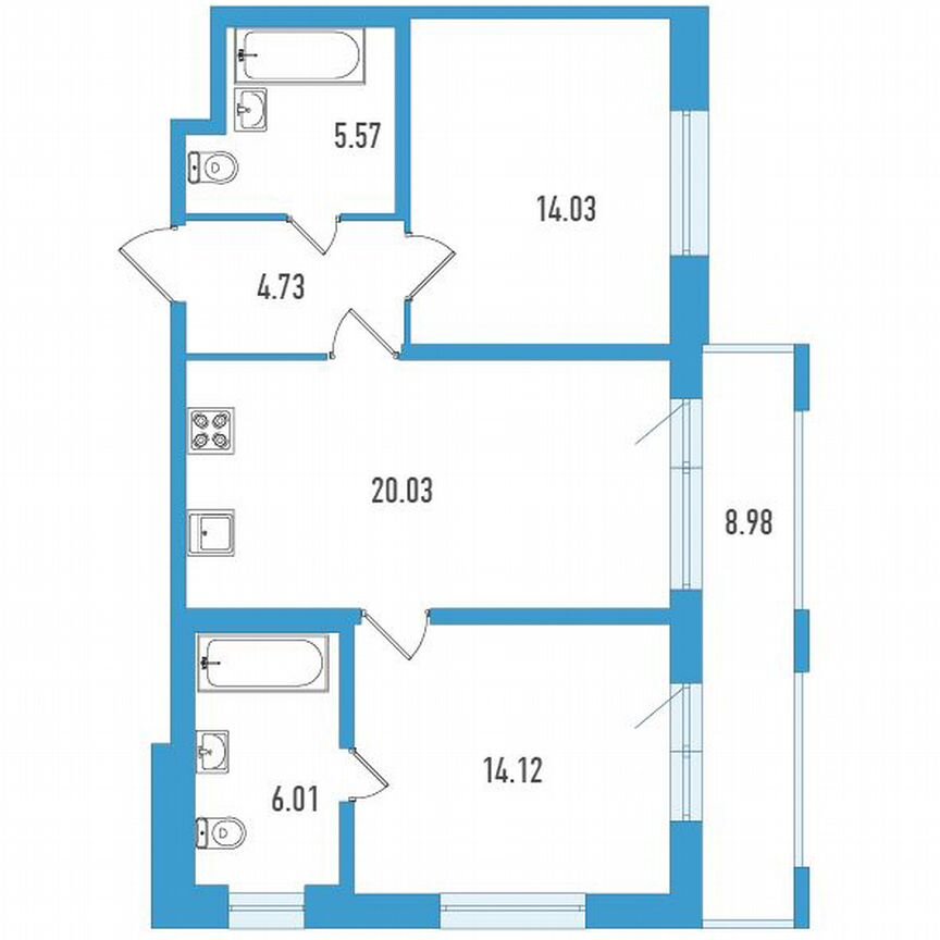 2-к. квартира, 67 м², 2/18 эт.