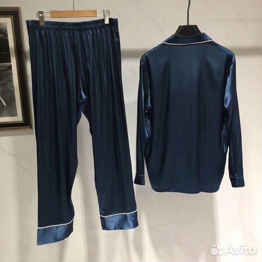 La perla пижама мужская шелковая синяя