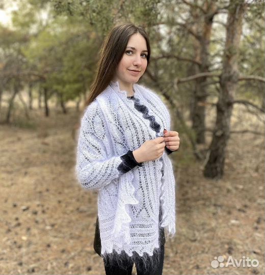 Белый пуховый палантин Козий пух