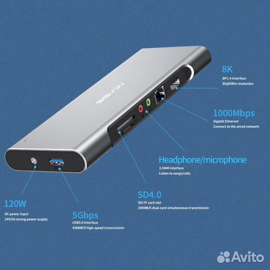 Хаб USB3.1 Docking Station 10 in 1 Type-C HUB 8K