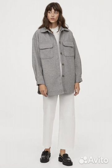 Пальто-рубашка H&M M Серый меланж