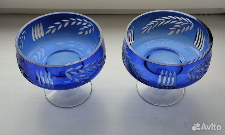 Конфетница СССР, синий цвет, пара