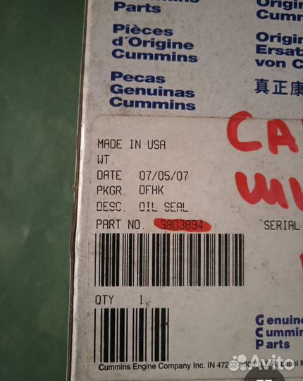 Сальник Cummins 38038094