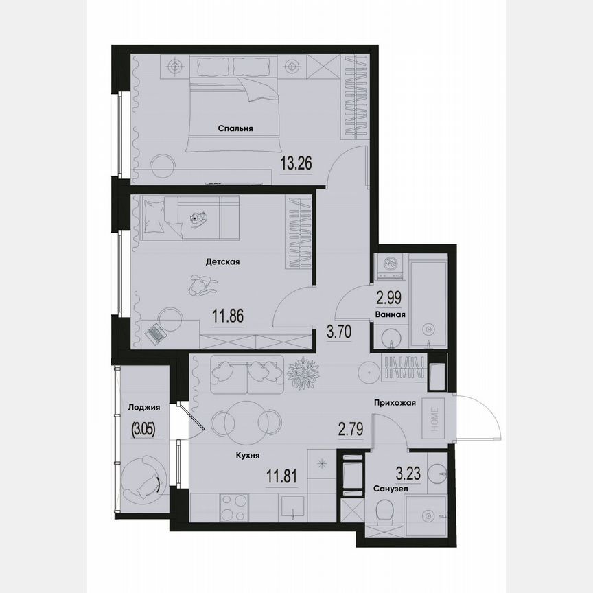 2-к. квартира, 51,2 м², 3/12 эт.