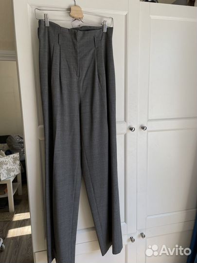 Брюки шерсть m высокая талия серые