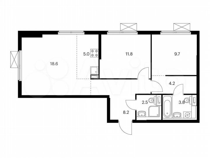 3-к. квартира, 63,8 м², 12/17 эт.