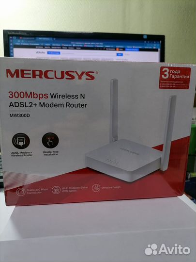 Wifi роутер беспроводной mercusys MW300D adsl2+