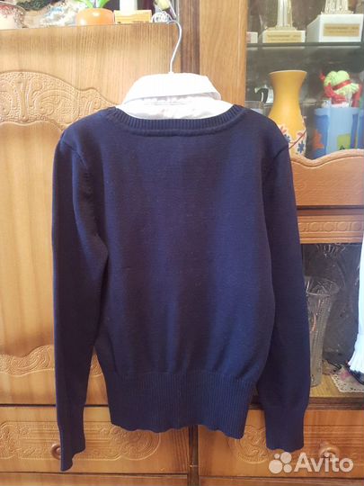 Блузка белая школьная-кофта для девочки р.128-134