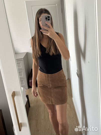 Юбка натуральная замша topshop xs