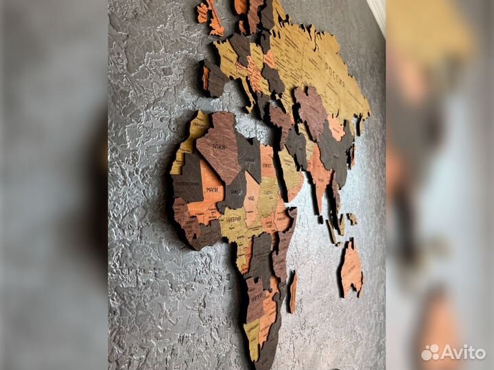Карта мира из дерева от