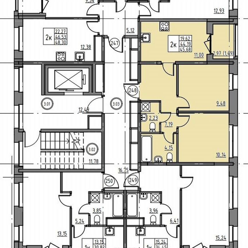 2-к. квартира, 45,7 м², 3/12 эт.