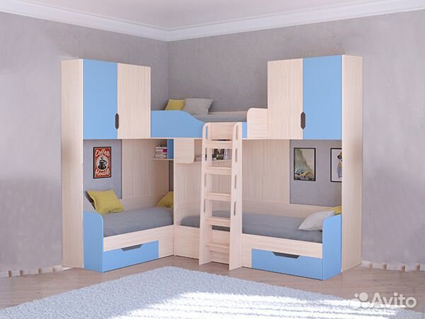 Кровать Трио с антресолями Дуб Молочный/Белый