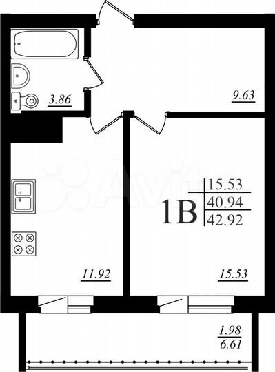 1-к. квартира, 43 м², 8/19 эт.