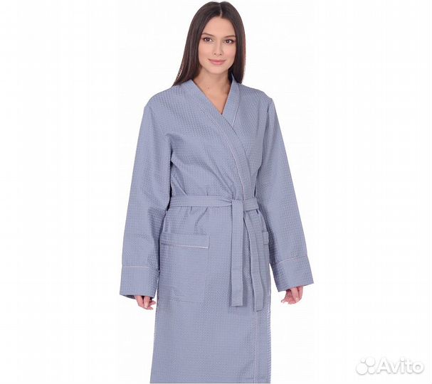 Халат вафельный Home One с кантом серый 60
