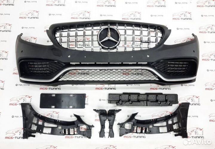 Бампер C63 с решеткой GT AMG на W205 13-18г