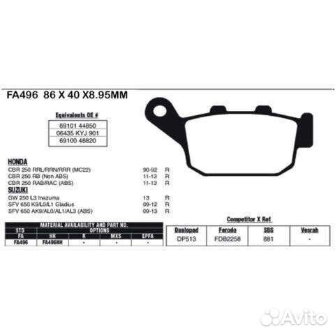 Тормозные колодки EBC FA496 MCB841 CB CBR 650
