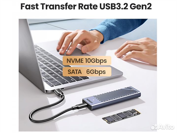 Адаптер Бокс Ugreen M.2 NVMe SATA SSD USB 10 Гбит