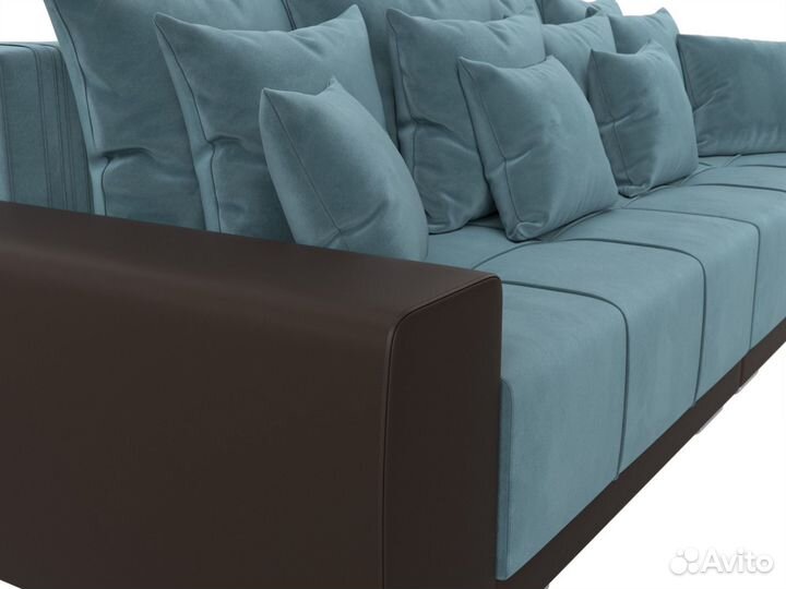 Диван прямой Лига-028, велюр, бирюзовый, коричневый