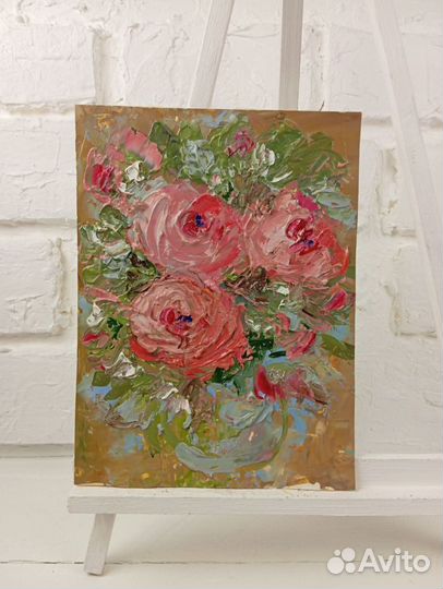 Картина в Рамке Букет Цветов Розы в Вазе