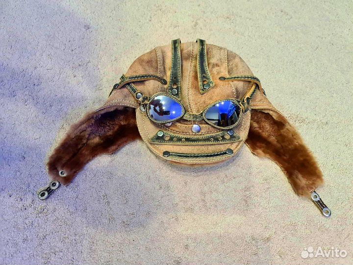 Мужская зимняя шапка ушанка пилот с очками