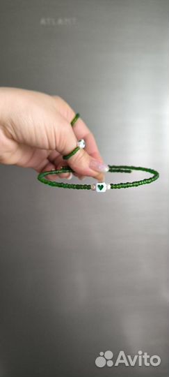 Зелёный чокер колье ожерелье с сердечком