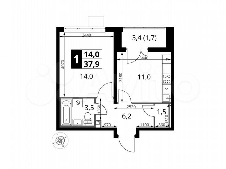 1-к. квартира, 37,9 м², 22/24 эт.