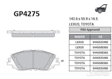 Колодки тормозные (перед+зад) Toyota Camry (V70)