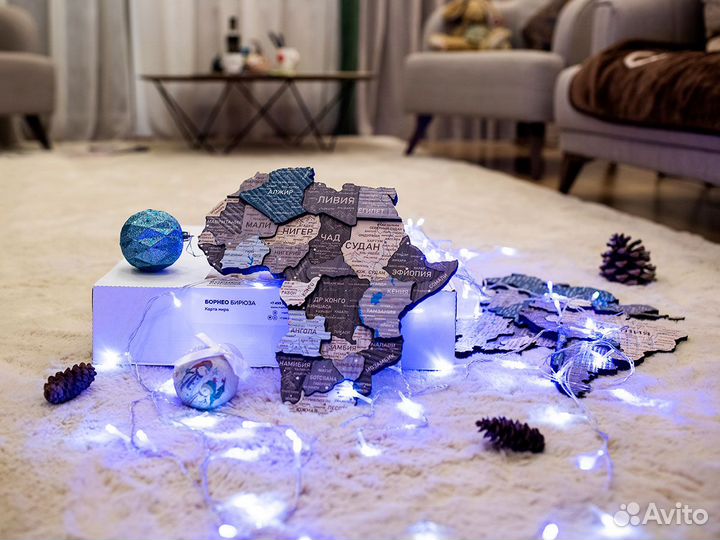 Деревянная карта мира 3D настенная, Первоуральск