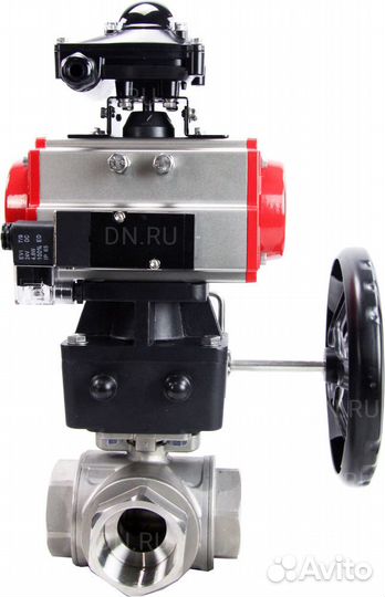 Кран шаровой DN.ru BV3232P(4pc) -SP-3WL-T-ISO-H Ду100 Ру63 стандартнопроходной трехходовой L-тип, не