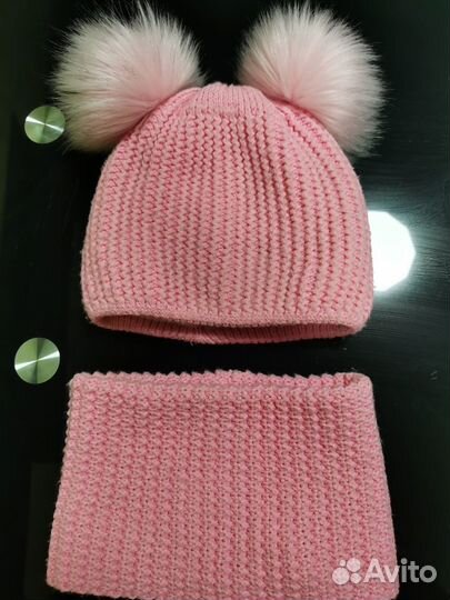 Шапка зимняя со снудом для девочки 5-10 лет